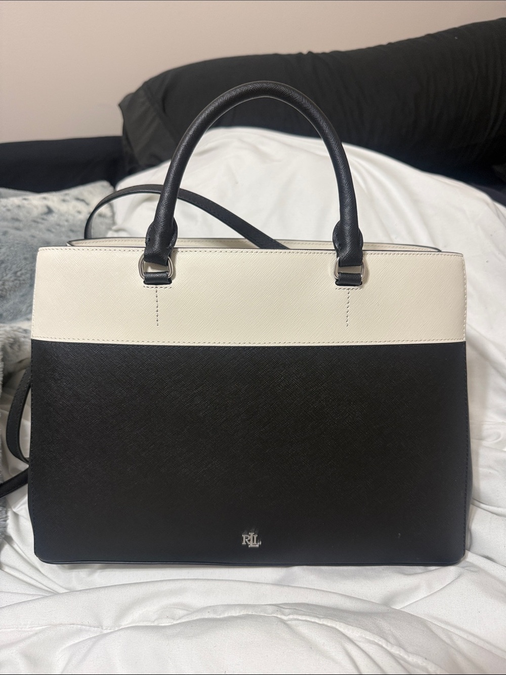 Ralph Lauren Black & White Two-Tone Leather Satchel